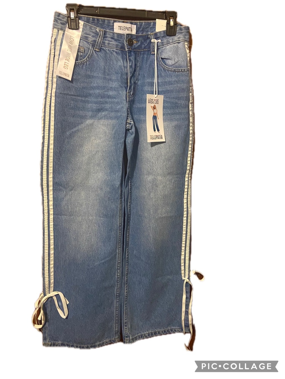 Women's Light Blue Wide Leg Jeans with Side Stripes